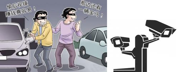 停車場監(jiān)控記錄小賊偷后視鏡全過程